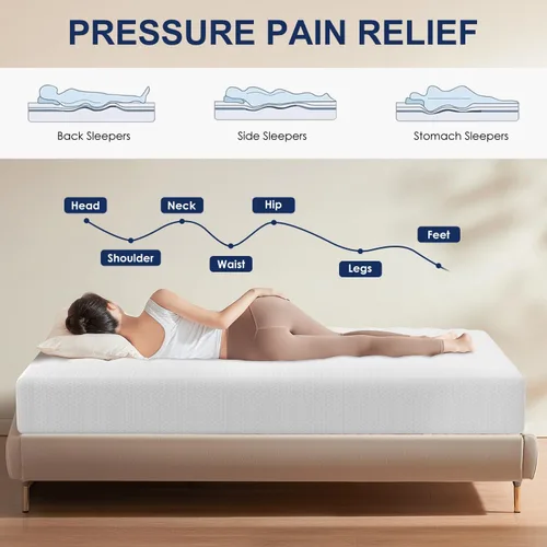 Vista 4 de FDW Colchón de espuma viscoelástica de gel refrescante de carbón de bambú de 5 pulgadas, colchón de cama transpirable, alivio de presión