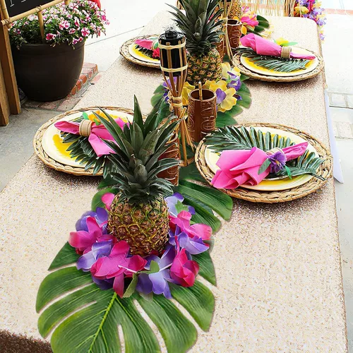 Vista 4 de AerWo 4 caminos de mesa artificiales de hojas de palma de 72 pulgadas, camino de mesa de hojas de palma tropicales para bodas, decoración de mesa