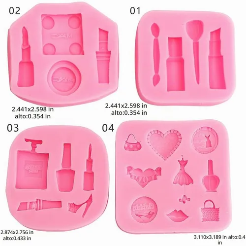 Vista 7 de Juego de moldes de silicona de caramelo de fondant de perfume de lápiz labial, 4 uds Molde para hacer chocolate DIY Lollipop Postres Ice Cube Gum