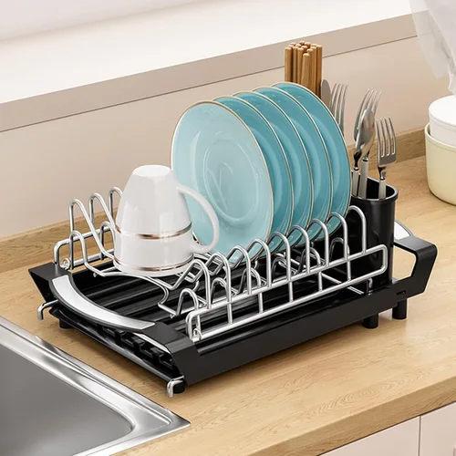 Vista 3 de Expandable 2-Level Dish Rack with Removable Storage – Space Saving Stainless Steel Dish Drainer, Adjustable from 30.5cm to 49.5cm for Small Kitchen