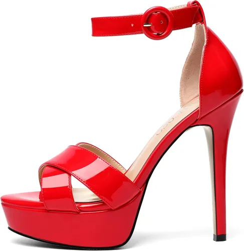 Vista 79 de MODENCOCO Sandalias de boda con correa de tobillo sexy para mujer, con plataforma y puntera abierta, tacón de aguja y tacón alto, zapatos de vestir