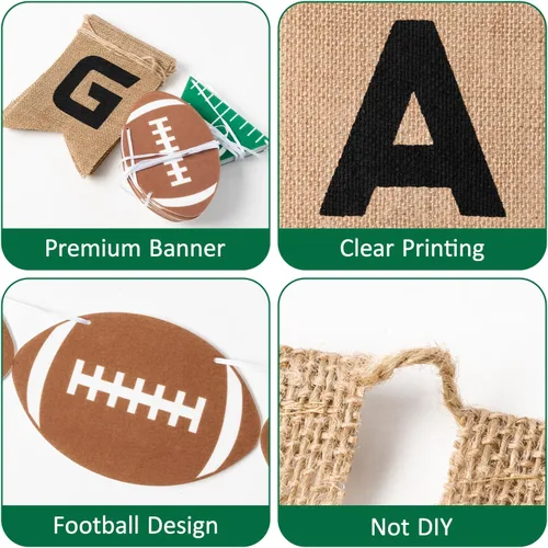 Vista 3 de Banners de arpillera y fieltro de fútbol, sin bricolaje, 3 unidades, pancarta de fútbol para juego, línea de tiempo, decoración para colgar
