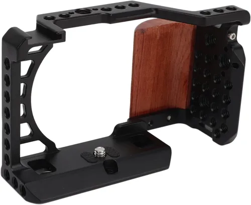 Vista 5 de Jaula de cámara de aleación de aluminio con mango de madera, interfaz de zapata fría, marco protector para Sony A6400 A6300 A6100 A6000 - Diseño