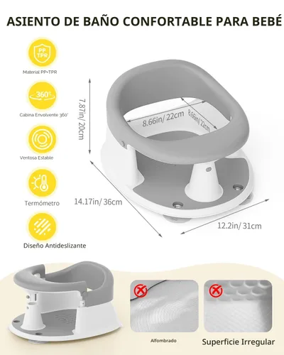 Vista 2 de Asiento de baño para bebés de 6 meses en adelante, asientos de baño para bebés sentados, 3 juguetes de baño para bebés, diseño abierto