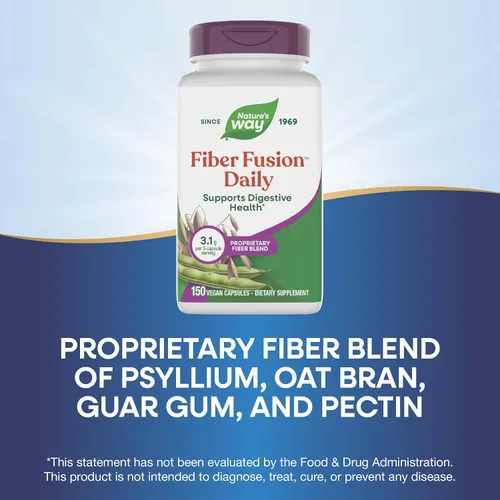 Vista 4 de Nature's Way Fiber Fusion Daily, cápsulas de cáscara de psyllium con salvado de avena, goma guar, pectina, apoyo para la salud digestiva*, veganas