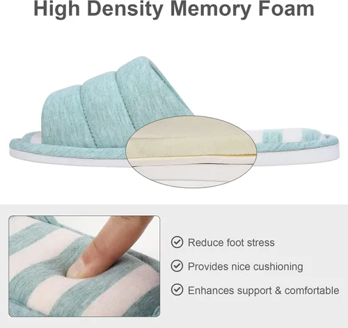 Vista 4 de shevalues - Pantuflas suaves de interior para mujer con puntera abierta de algodón espuma viscoelástica fácil de poner zapatos para casa pantuflas