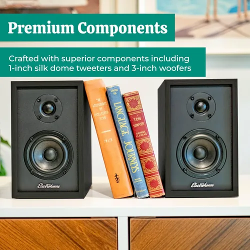 Vista 5 de Electrohome Montrose, reproductor de discos de vinilo actualizable con Berkeley, altavoces Bluetooth alimentados, tweeter de 1 pulgada y controlador