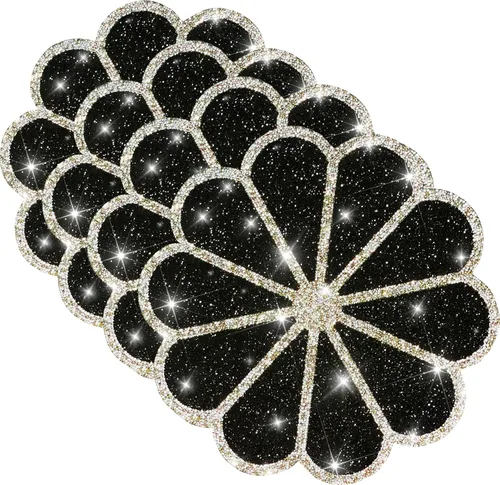 Vista 31 de Juego de 1 mantel individual redondo en negro, manteles individuales brillantes resistentes al calor, lavables, para cena, cocina, boda, decorativos