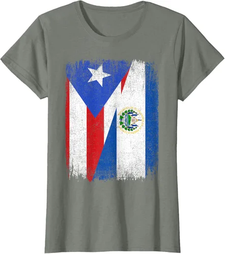 Vista 14 de Camiseta Half Puerto Rico El Salvador Flag Orgullo Salvadoreño Roots