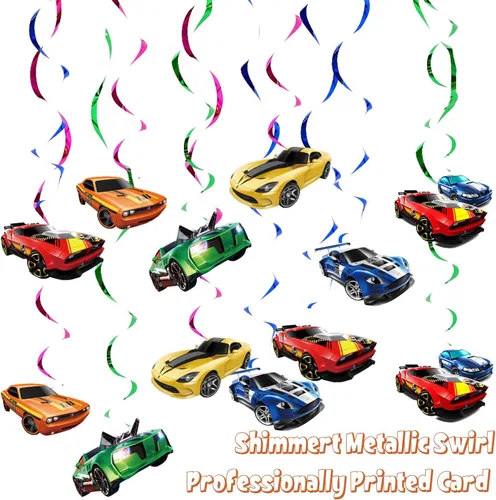 Vista 3 de 24 piezas de decoración de fiesta de remolinos colgantes de carreras, suministros de fiesta de autos calientes, adecuados para suministros