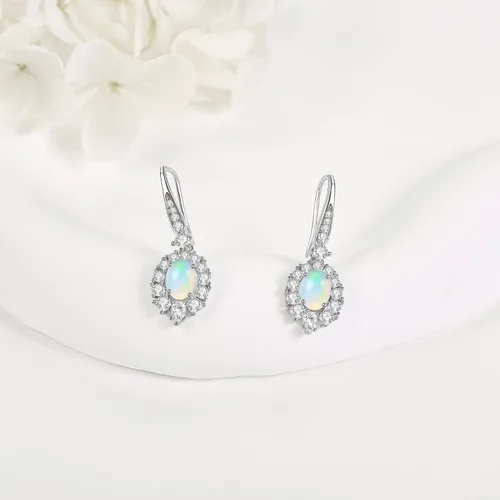 Vista 2 de Aretes de ópalo natural de plata de ley 925 con ópalo natural, aretes colgantes de ópalo natural para mujeres y niñas, Plata de ley, Ópalo