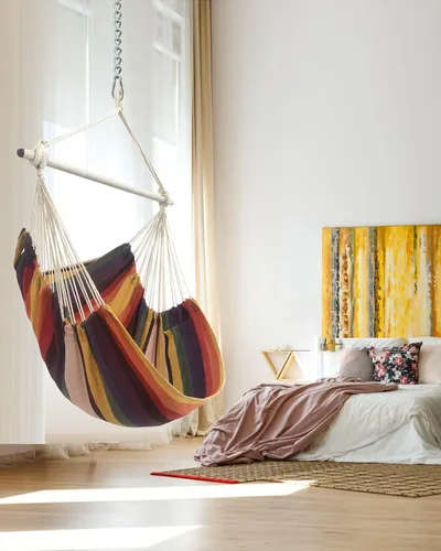 Vista 2 de MIZTLI Silla Hamaca con Columpio para Interior para Dormitorio - Máximo 500 Libras - Barra de Acero con Anillos Antideslizantes - Para