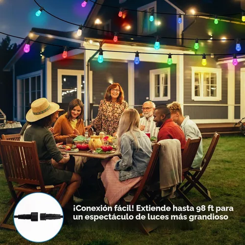 Vista 6 de TviewSmart Outdoor String Lights, 52FT 20 RGBW LED Bulbs, Patio Lights