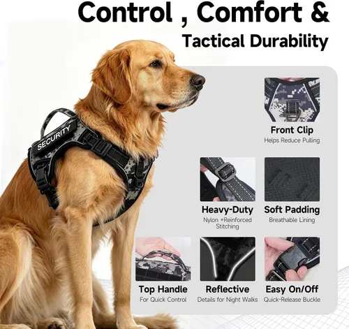 Vista 3 de Arnés táctico para perros pequeños, chaleco de servicio militar con asa y Molle, arnés ajustable reflectante resistente para entrenamiento, caminar