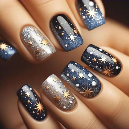 Vista 17 de Uñas postizas cuadradas cortas a presión, uñas postizas de color rosa, de cobertura completa, uñas postizas con purpurina plateada con diseños