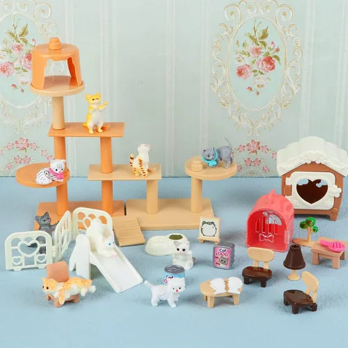 Vista 4 de Juego de figuras de gato, paquete de 40 juguetes de simulación para mascotas, figuras realistas de gato, juguetes de plástico para el cuidado