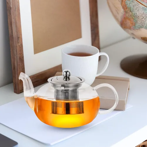 Vista 5 de Hemoton Tetera infusor de té, tetera de vidrio, tetera de té, dispensador de té con infusor de té para casa de té, centro de mesa para té, café