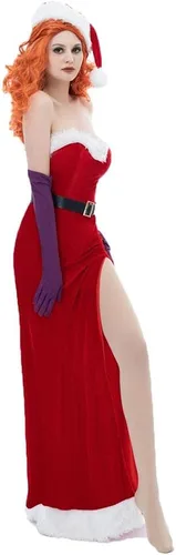 Vista 7 de VEECOOCOS Jessica - Disfraz de conejo para mujer vestido rojo sexy con sombrero de Navidad