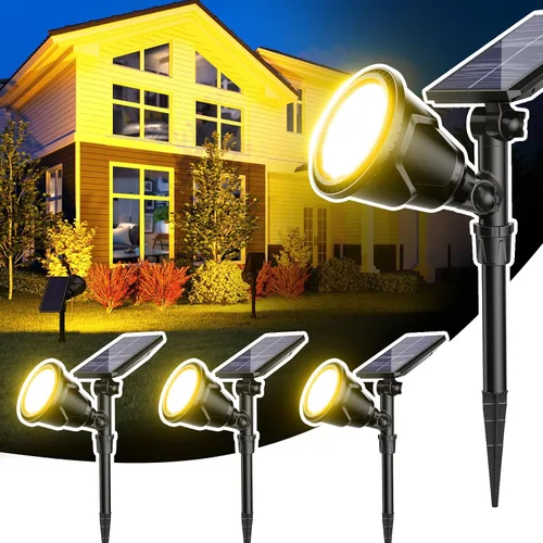 Vista 13 de ROSHWEY Focos solares para exteriores, focos de 600 lúmenes, impermeables, iluminación exterior de inundación para entrada, patio, jardín, paisaje