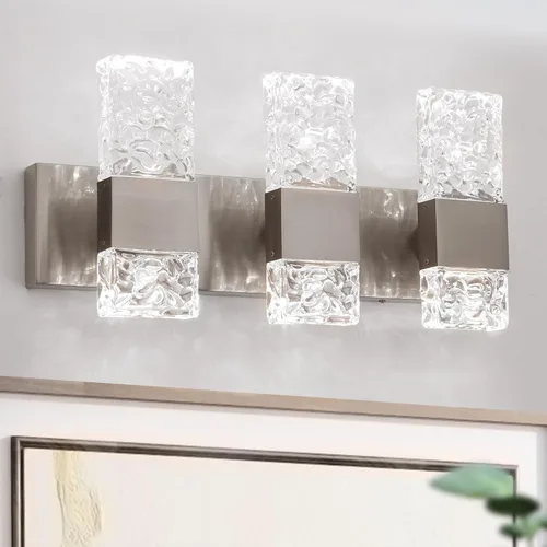 Vista 9 de Moderna lámpara LED para tocador de baño, acero inoxidable cromado, 3 lámparas de pared para iluminación de baño, Fuxture sobre espejo, 21.5