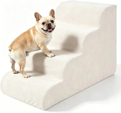 Vista 9 de Escaleras para perros pequeños, rampa de 3 escalones para sofá cama Beige