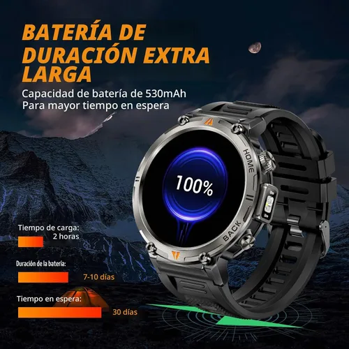 Vista 9 de Relojes inteligentes militares para hombres con GPS integrado con brújula linterna LED, reloj inteligente táctico resistente al agua 3ATM con texto