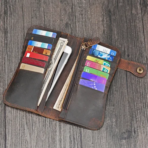 Vista 5 de LUUFAN Cartera larga de cuero genuino para hombre billetera plegable grabada