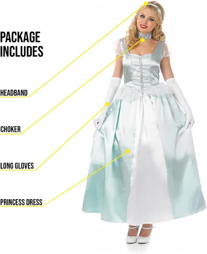 Vista 3 de fun shack Disfraz de princesa azul para mujer, vestido de princesa para mujer, disfraces de princesa de Halloween para mujer