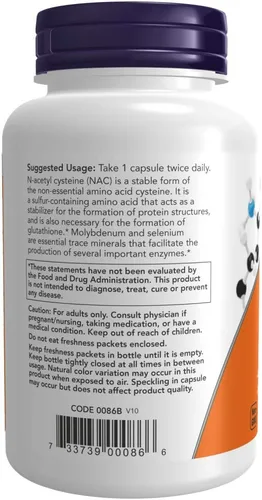 Vista 5 de Suplemento de NOW Foods NAC, acetil cisteína, 0.02 oz, 1