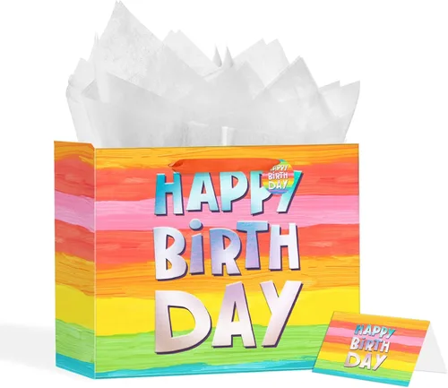 Vista 16 de Powbrace Bolsa de regalo de cumpleaños número 30 negra de 13 pulgadas con papel de seda y tarjeta de felicitación para fiestas, bolsa de regalo