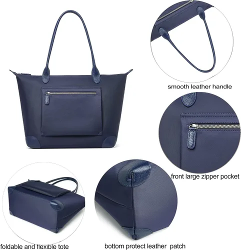 Vista 3 de DORIS&JACKY Bolso de mano para mujer, grande, ligero, de cuero, de nailon, para el trabajo, bolso de hombro y bolso de viaje plegable