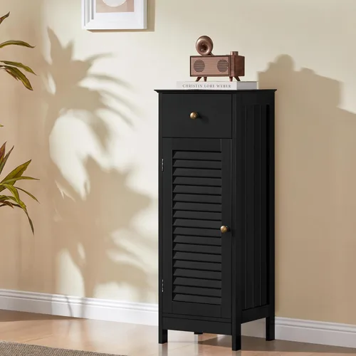 Vista 8 de Yaheetech Small Bathroom Storage Cabinet with Drawer & Louvered Door,Black