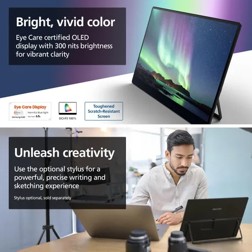 Vista 5 de RICOH 150 Monitor Portátil de 15.6" Vivid OLED 350nit Ligero con Pantalla Táctil y Altavoces Duales - para Laptop, Computadora de Escritorio, Mac, PC