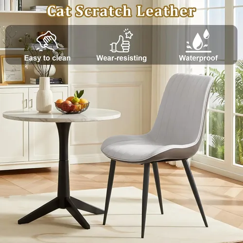 Vista 6 de Sillas de comedor para habitación, mesa y asiento de cocina, paquete de 4 unidades, tapizadas de piel sintética, patrón de ondas, patas de metal