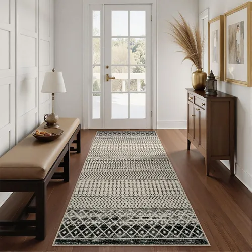 Vista 17 de Alfombra marroquí de área de 2x3 pies, color negro desgastado, alfombra de entrada antideslizante pequeña, suave, de pelo bajo, lavable, tapete
