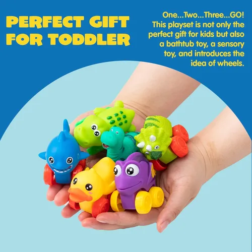Vista 5 de JOYIN Coches de Animales, Juguete de Set de Coches de Goma Suave, Mini Vehículos para Bebés, Coche de Juguete de Baño para Niños y Niñas, Regalo