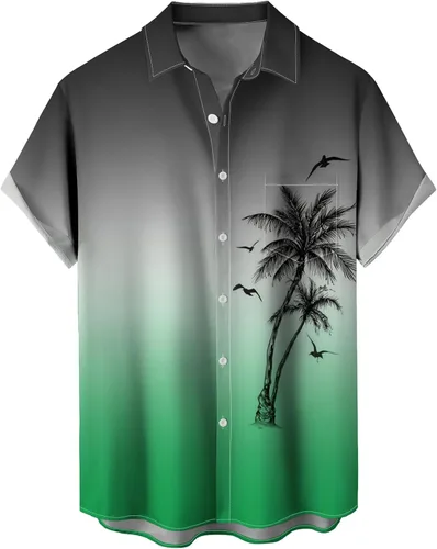 Vista 72 de Camisas tropicales con botones para hombre, camisas hawaianas de manga corta, casuales para vacaciones, camisas de playa holgadas Beige-playa escena