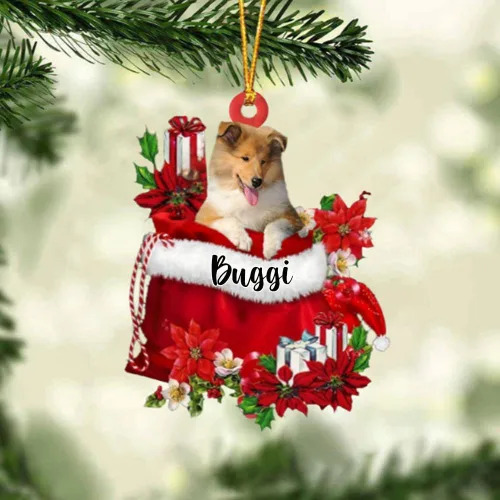 Vista 108 de Perro Akita Inu personalizado en bolsa de regalo, adorno de Navidad, nombre personalizado, regalo para amantes de los perros, familia, Navidad