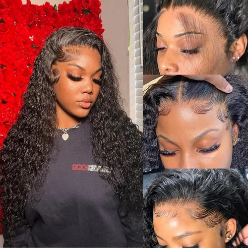 Vista 7 de Pelucas de cabello humano con encaje frontal de onda profunda 13x4 HD, malla frontal transparente, para mujeres, rizada, húmeda y ondulada, sin Onda