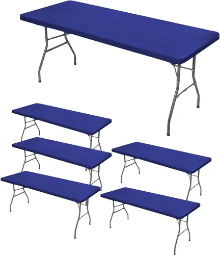 Vista 11 de Paquete de 2 manteles ajustables de elastano, manteles elásticos extraíbles negros para mesas rectangulares de 4 pies, mantel elástico lavable