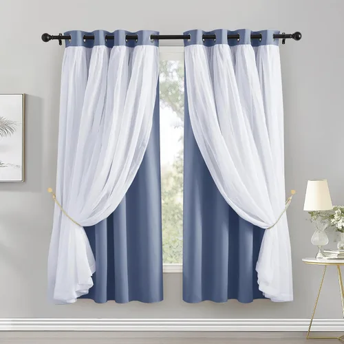 Vista 44 de PONY DANCE Cortinas Opacas con Superposición de Gasa, Cortinas de Doble Capa con Aislamiento Térmico Mix & Match para Oscurecer Habitaciones
