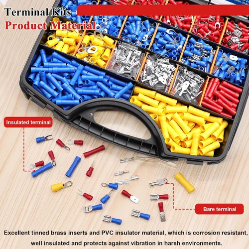 Vista 6 de Tnisesm Kit de conector de cable de 1100 piezas con herramienta de prensado, terminales de cable eléctrico con aislamiento de cobre, anillo, tope