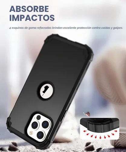 Vista 7 de Funda de teléfono para iPhone 13 Pro Max 2021 de 6.7 pulgadas, cubierta dura a prueba de golpes, de silicona suave, híbrida, de tres capas Negro