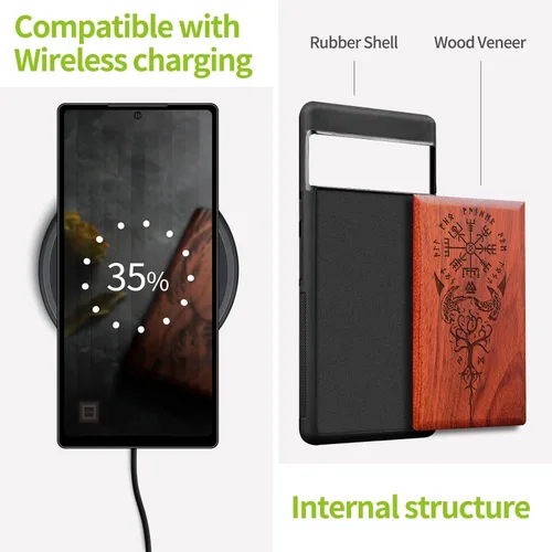 Vista 5 de Carveit Funda de madera para Pixel 7 [madera natural y TPU suave negro] a prueba de golpes, funda de madera única y elegante compatible con Google