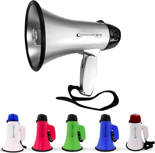 Vista 11 de Technical Pro Megáfono de megáfono portátil ligero de 20 vatios con correa, sirena y control de volumen, bueno para entrenadores, fútbol, fútbol