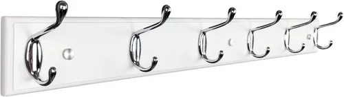 Vista 23 de Perchero de pared con 5 ganchos plateados de madera, 17.3’’, Ganchos resistentes para colgar ropa, sombrero, mochila, etc., Gran decoración moderna