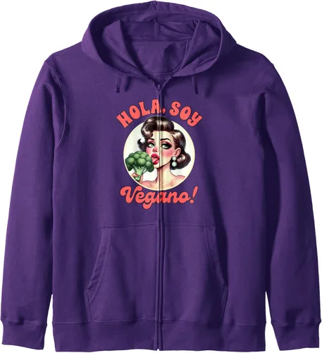Vista 6 de Vegan Life Vegetarian Broccoli Spanish Hola Soy Vegano Zip Hoodie