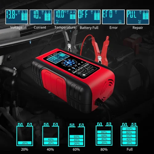 Vista 5 de E-FAST LiFePO4 - Cargador de batería de 10 amperios 12/24 V de plomo ácido completamente automático, cargador de batería de automóvil