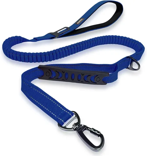 Vista 7 de Correa elástica táctica sin tirones para perros medianos y grandes con doble asa (4-6 pies), absorbe los golpes, mango de tráfico y entrenamiento