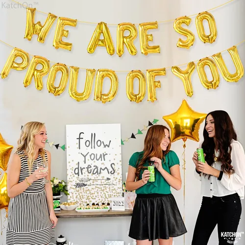 Vista 8 de KatchOn, Globos con texto en inglés "We Are So Proud Of You" de 16 pulgadas, globos dorados de felicitaciones We are so proud of you
